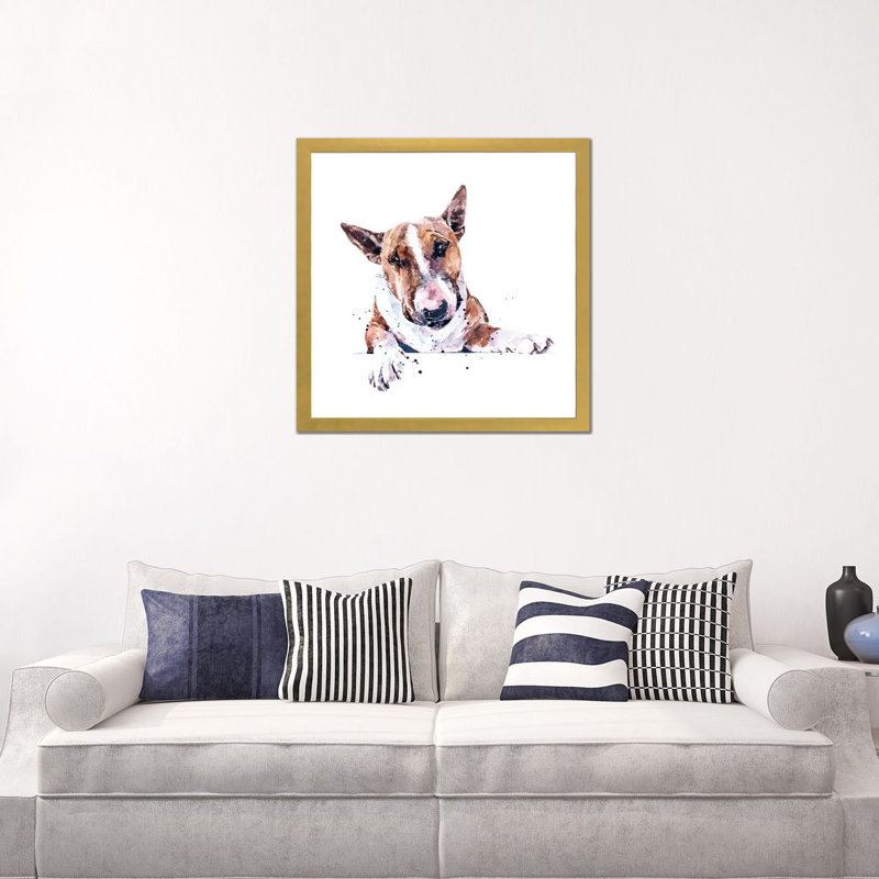 Bull terrier par Edwatercolours-impression, Blanc, H 24 po x l 24 po x p 1 po, Papier encadré doré
