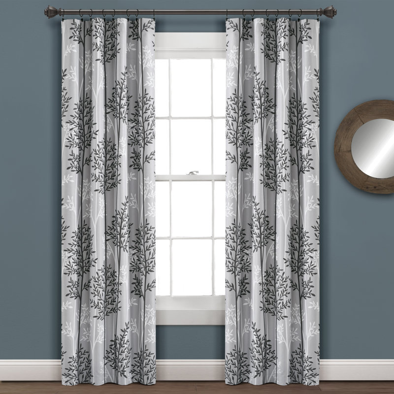 Linear Tree Curtain Pair, Gray, 38"W x 84"L