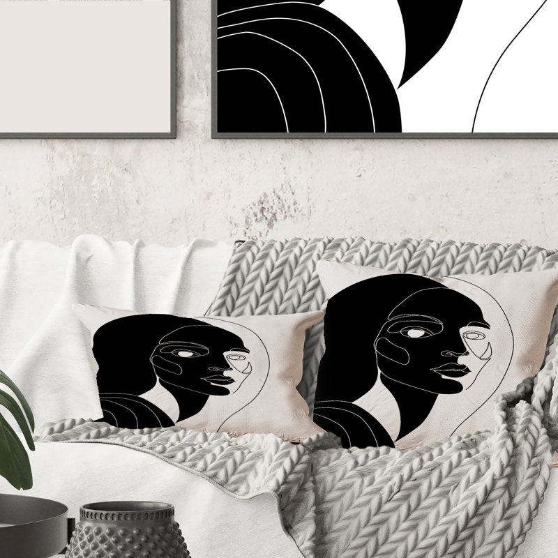 Housse de coussin carré et insert monochrome minimaliste de jeune femme, 16" x 16"