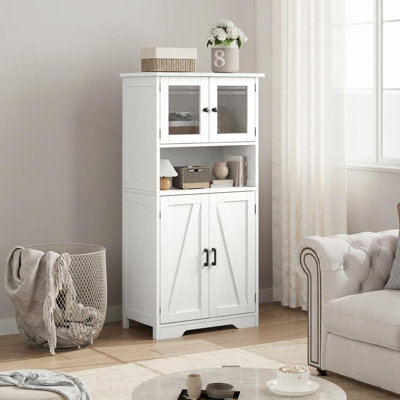 Storage Cabinets, Tall Hutch Bar Cabinet with Glass Doors and Adjustable Shelves