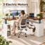 Bureau assis-debout électrique en forme de L de 175 cm avec prises électriques, tiroirs et étagères de rangement, blanc et noyer