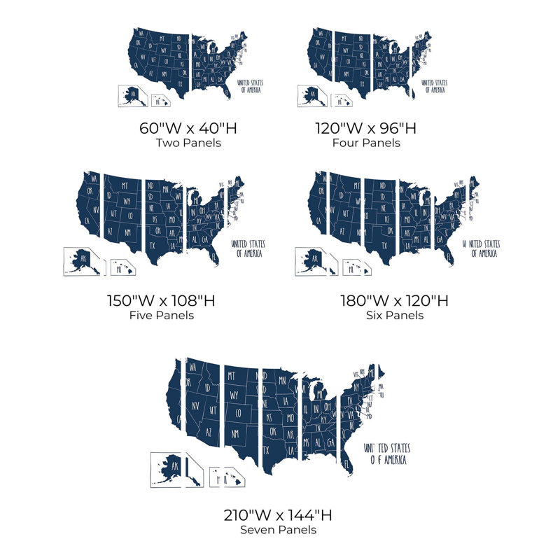Premium Peel & Stick Wall Mural - USA Map, 120" W x 96" L