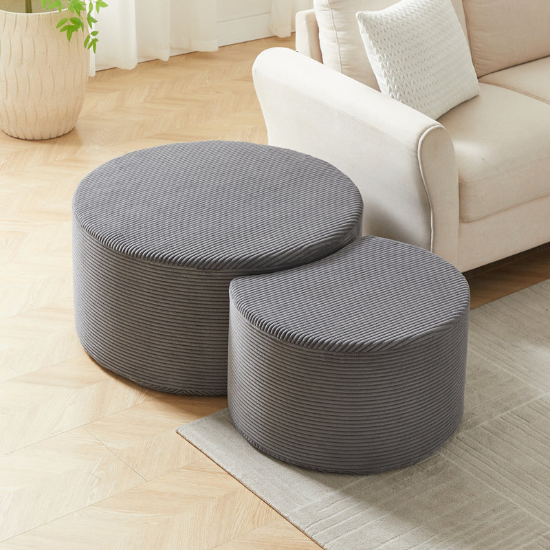 Ensemble de 2 tables basses emboîtables, ensemble de 3 tables basses rondes rembourrées pour le salon, table basse ronde moderne en mousse avec repose-pieds, sans assemblage