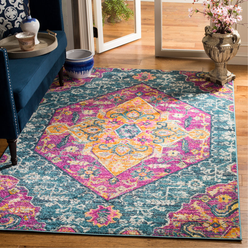 Felty Oriental Orange Area Rug, Rectangle 5'1" x 7'6"