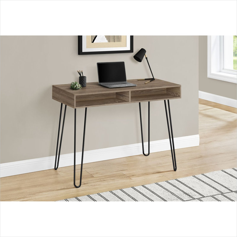 Bureau avec pieds en épingle noirs, structure en métal, 40 pouces et bureau à domicile avec rangement ouvert