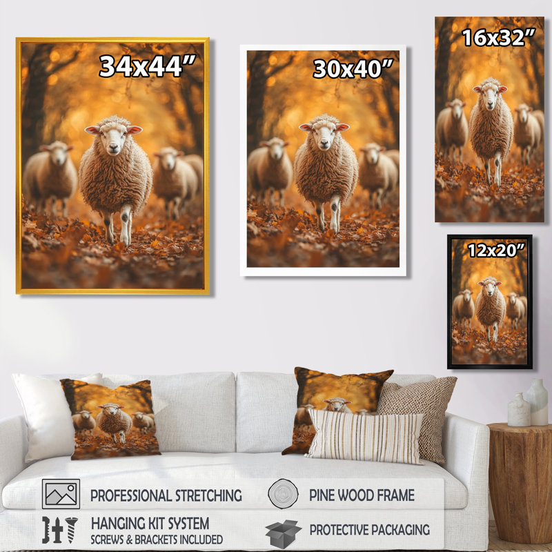 «Sindelar Autumn Wanderers Sheep Portrait II - Sheep», reproduction sur toile encadrée, Brun, H 32 po x l 24 po