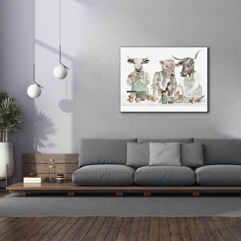  «Cow Wash, Rinse, Dry» par Cindy Jacobs, art mural sur toile, 54 po x 40 po