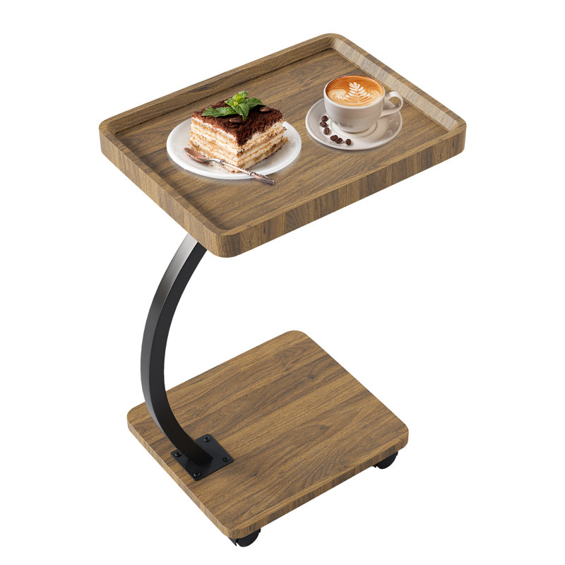 Petite table de bout avec roulettes et table de chevet, Bois brun