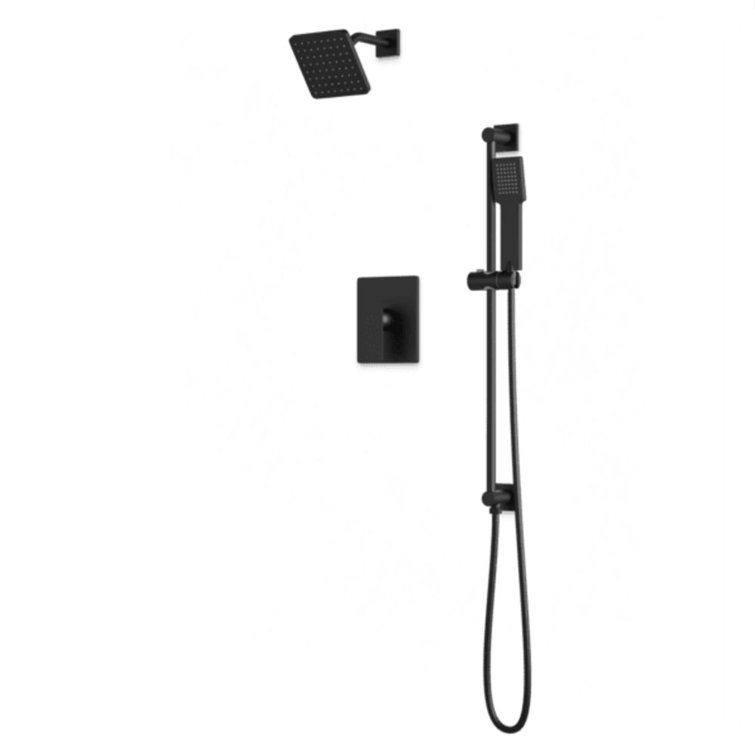 Square 2-Way Pressure Balance Shower Trim Kit With Hand Held Shower On Slide Bar With Separate Water Outlet Matte Black
