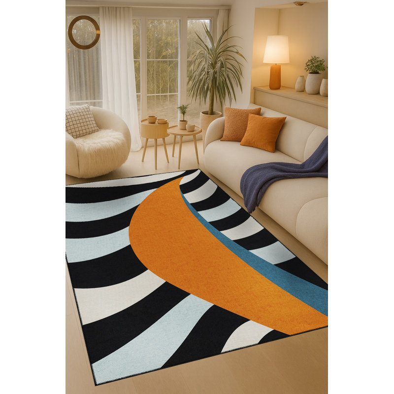 Tapis bleu tissé lavable rétro Mosso, 2' x 2'11"