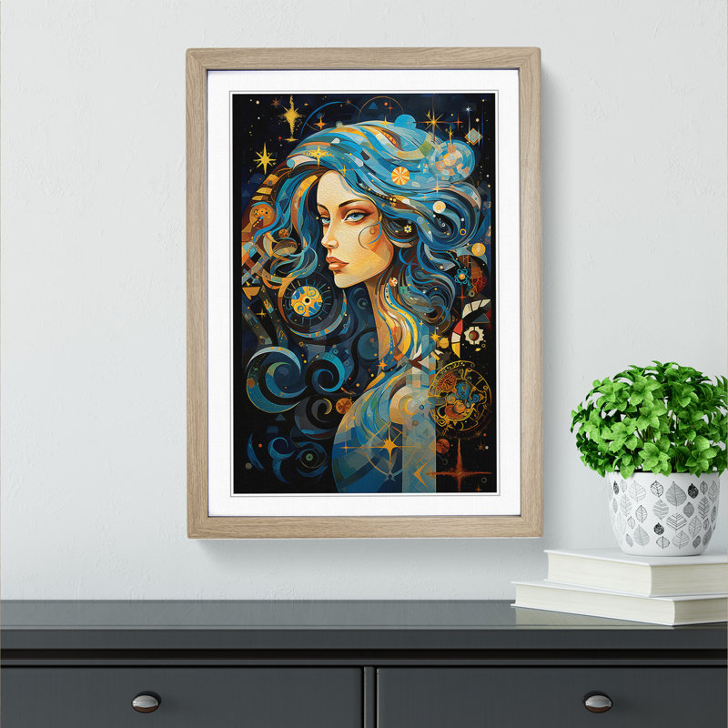 Virgo Zodiac Abstract Art - Framed Print, 64cm H x 46cm W, Oak Framed