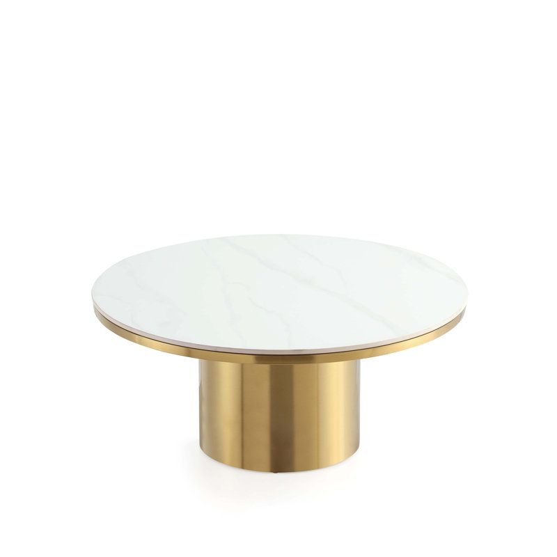 Glenn 31" Modern Glam Stainless Steel Coffee Table with Sintered Stone Top in Gold
