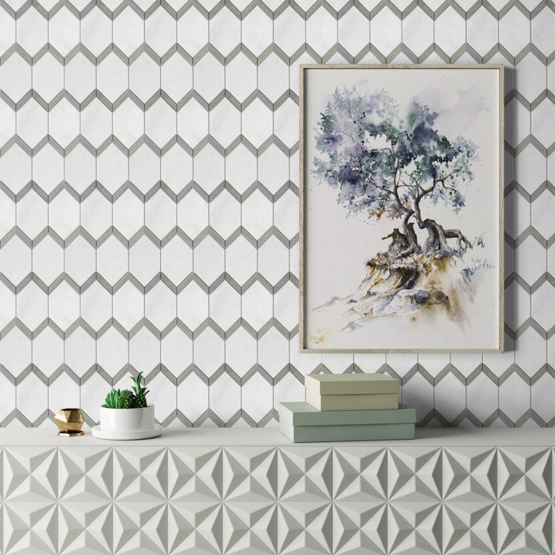 Intrigue™ 4" x 4" Porcelain Honeycomb Mosaic Wall & Floor Tile, White/Midnight