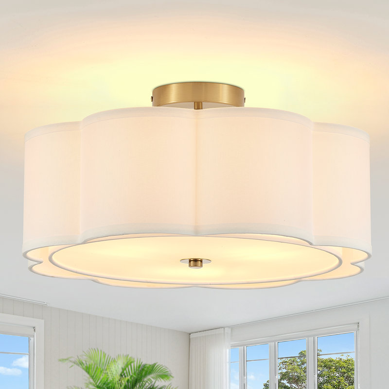 3-light Modern Drum Linen Semi Flush Mount Ceiling Light