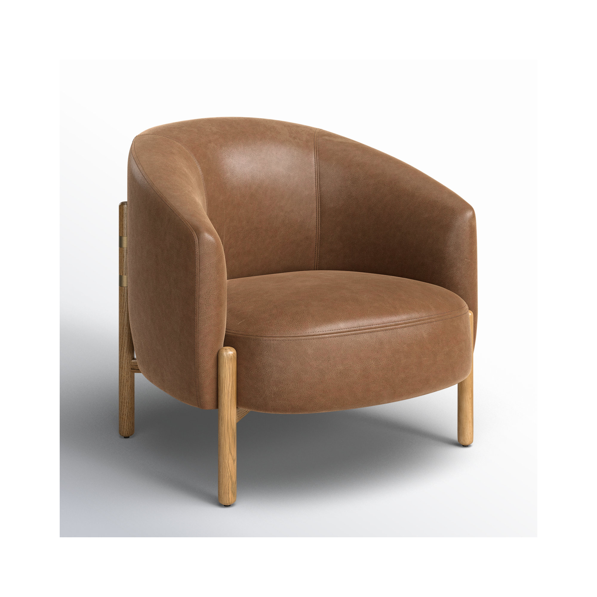 Beton Upholstered Barrel Chair, Palermo Cognac Genuine Leather