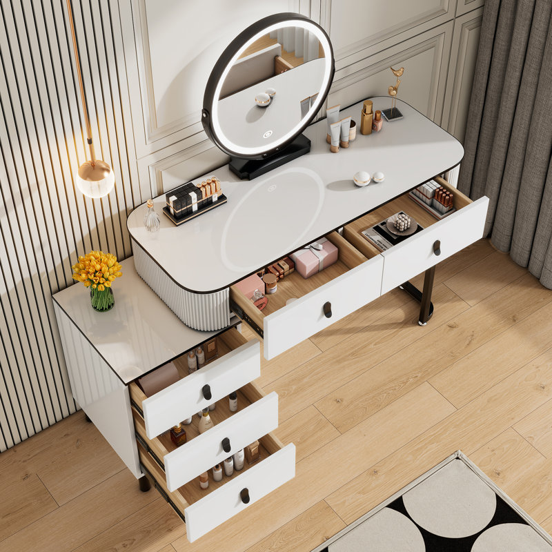 Nitza Dressing Table with Mirror, White/Black