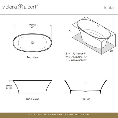 Ionian 67" x 31-3/4" Freestanding Soaking Bathtub in Volcanic Limestone™ with Overflow Hole