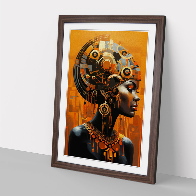 African Woman Futurism Art - Framed Print, Walnut Framed, 46cm H x 34cm W x 2cm D