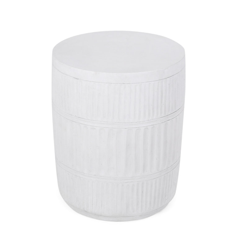 Lightweight Concrete End Table With Fluted Pattern - 15"x15"x18.5", Antique White, No Assembly Needed Side Pattern, Required