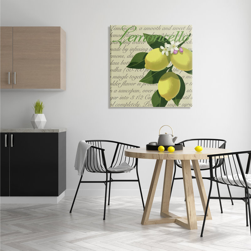 " Lemoncello Text Blooming Floral Lemon Branch Traditional Script " by Sally Springer Griffith, Wrapped Canvas