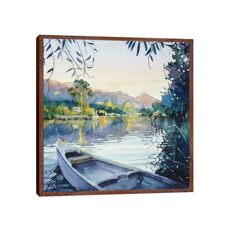 Dusk from the Dock - Malibou Lake 1 Piece Painting on Canvas, 45.72cm H x 45.72cm W x 3.81cm D, Classic Brown Wood Framed