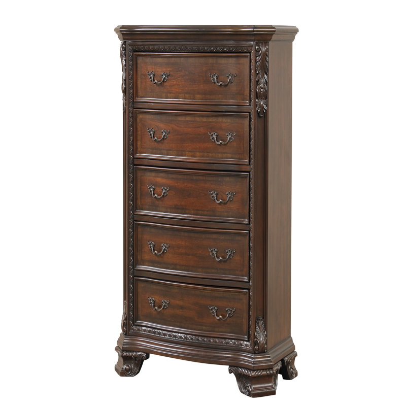 Commode à 5 tiroirs de style traditionnel avec poignées en métal en noyer