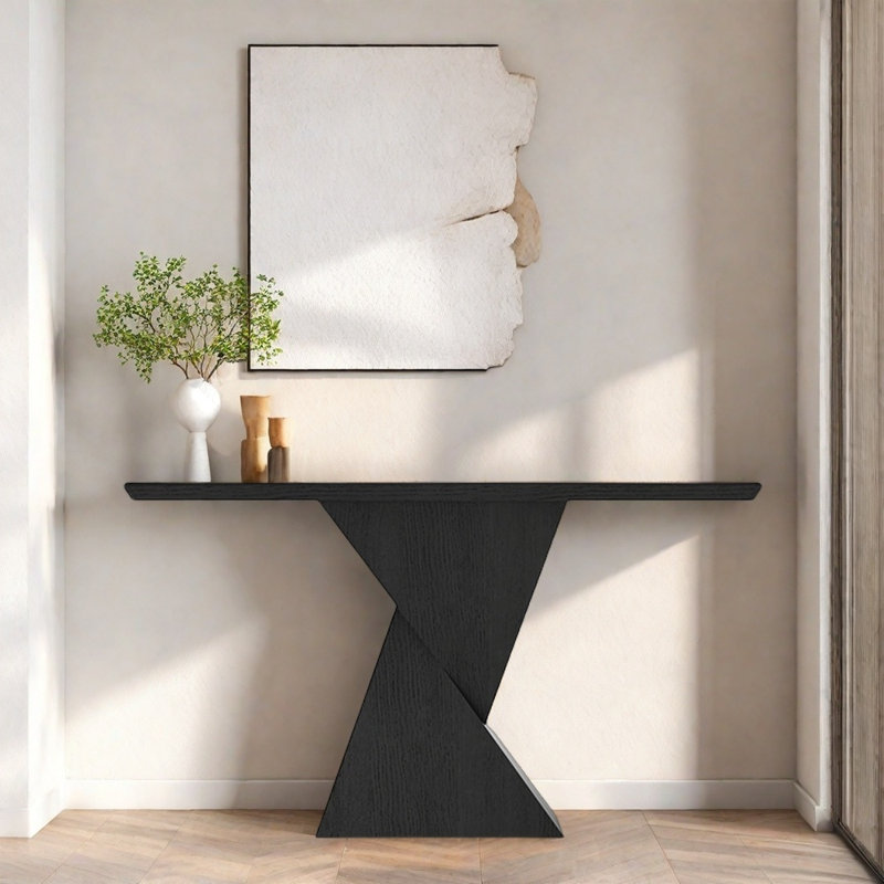 Console en bois massif Italian Creative, Noir