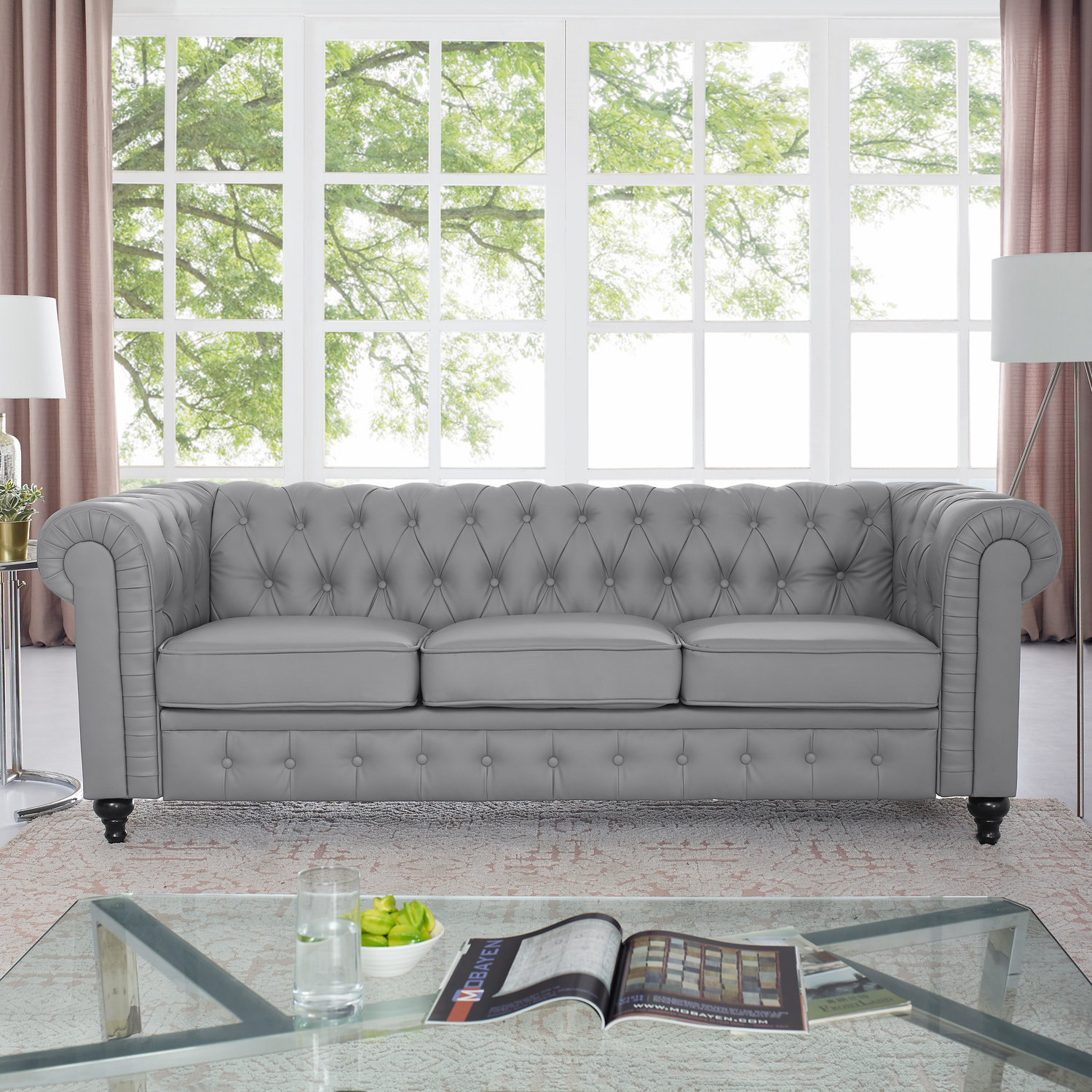 Alcott Hill Bendjy 88 in Chesterfield Button Tufted Couch Upholstered ...