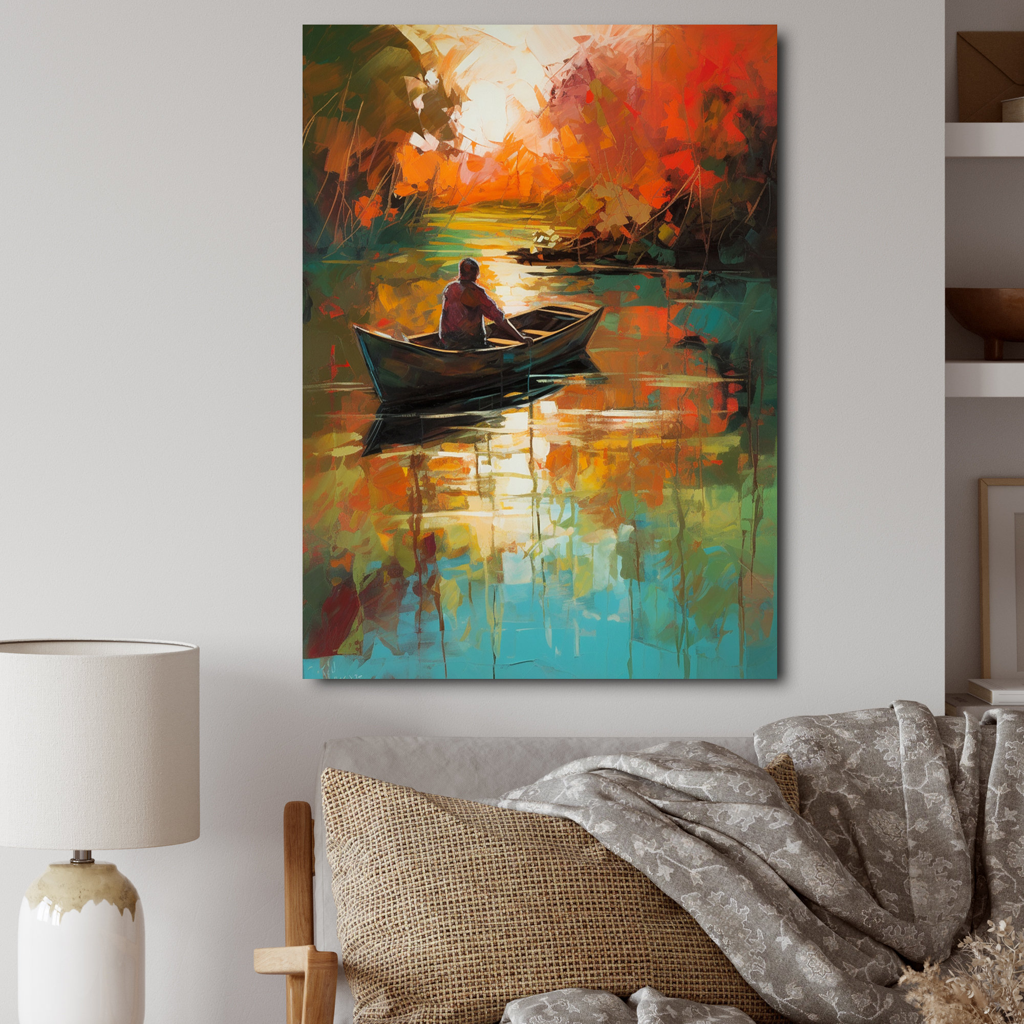 Breakwater Bay Autumn Lake Serenity Rowing InLittle Dinghy Boat - Print ...