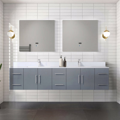 Double Basin Bathroom Vanity 84" Wide X 22" Deep, Cultured Marble Top
