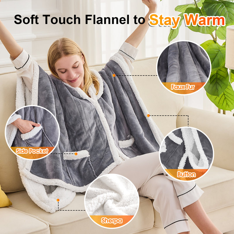 Poncho à couverture Sherpa, Jeté, Gris