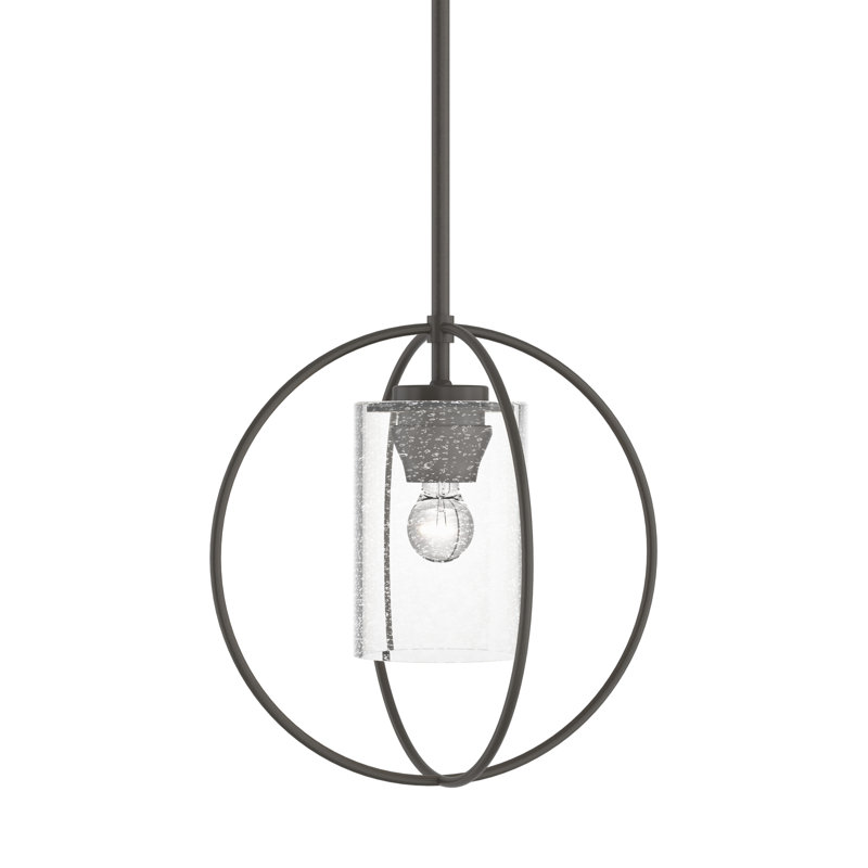 Luminaire suspendu sphérique unique à 1 lumière Interlude, Transparent avec grains, Fumée foncée