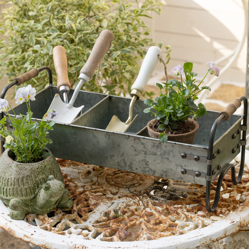 Galvanized Metal Planter, Vintage Table Organizer