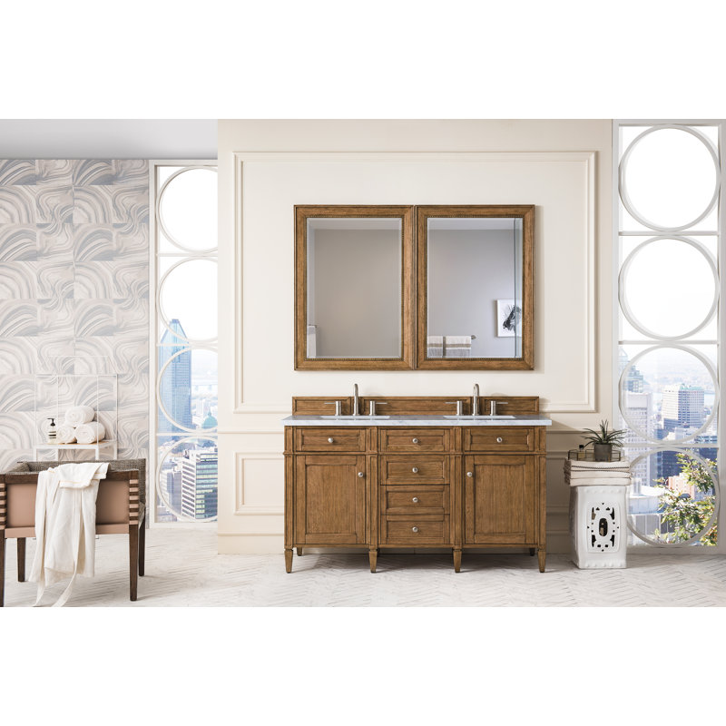 Brittany 60'' W Double Vanity, Carrara White, Saddle Brown, 8" Widespread
