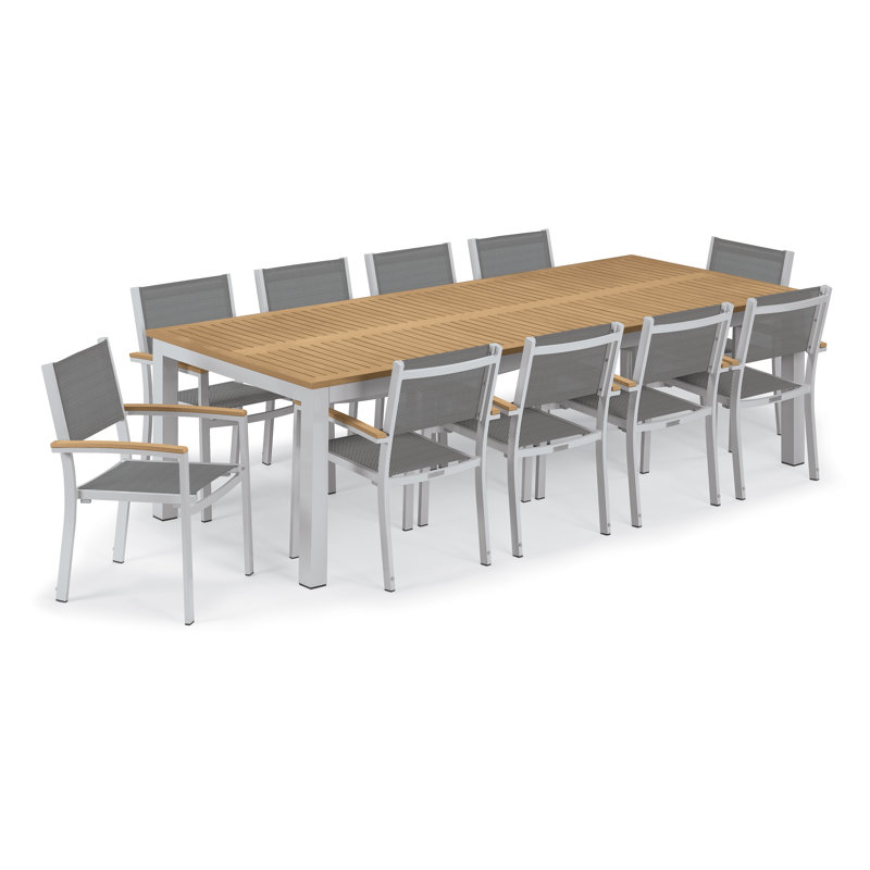 Ensemble de salle à manger rectangulaire en aluminium thermolaqué pour 103 personnes Travira, Bois de teck naturel