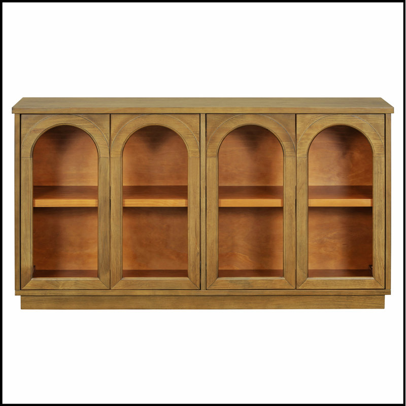 Grande armoire de rangement à 4 portes avec portes en verre, armoire arquée avec tablettes réglables pour la cuisine, la salle à manger et le salon