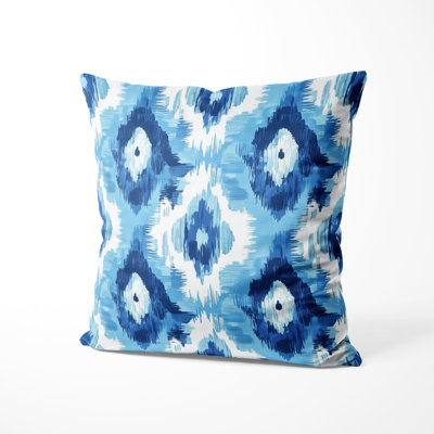 Coastal Decorative Throw Pillow - Blue Ocean Ikat Printed Cushion