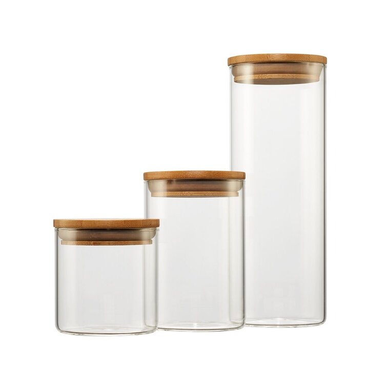 Mason Craft and More 3-Piece Belly Glass Kitchen Canister Set with