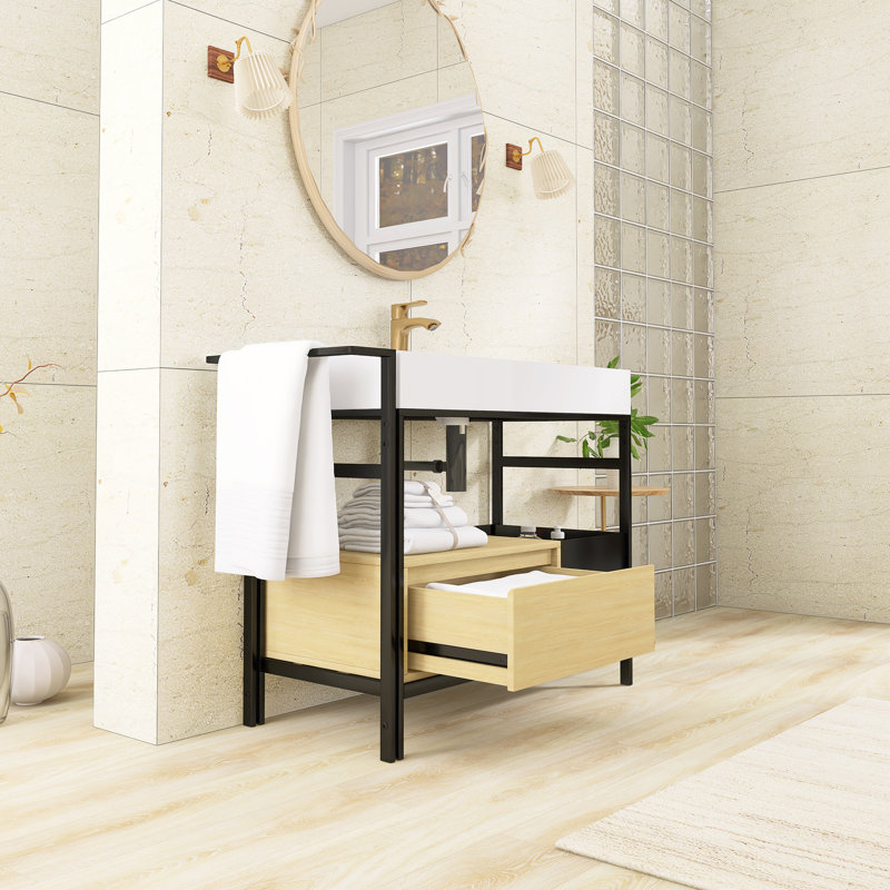 Meuble-lavabo autoportant 40,9 po avec comptoir en quartz, White