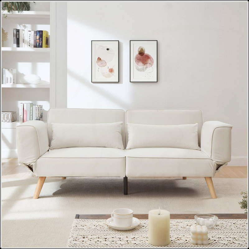 72.8" Adjustable Futon Sofa Bed, Sleeper Sofa with Recliner, Small Couch for Living Room and Bedroom, Beige, Beige