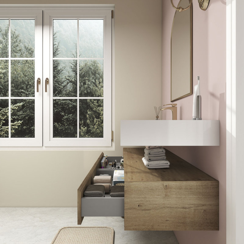 Alysa Wall-Mounted Single Bathroom Vanity Set, Oak