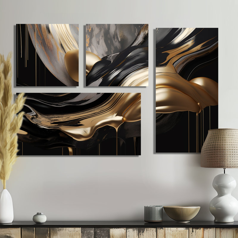 Captivating Marble II - Art mural en marbre abstrait grand 4 pièces, Toile tendue, Ne s’applique pas
