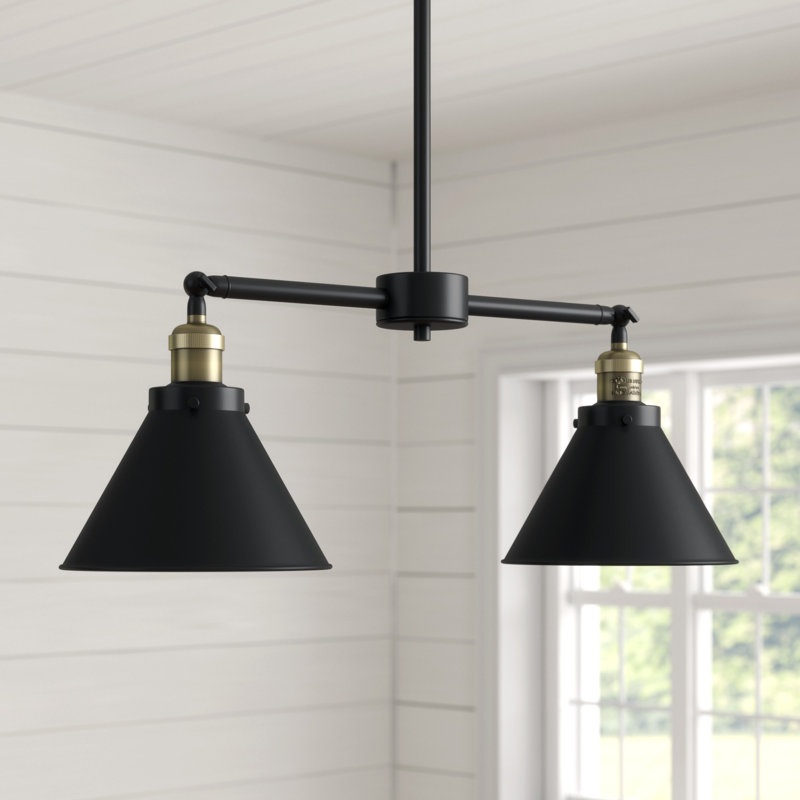 Luminaire suspendu pour îlot de cuisine 2 lumières Paylor, Ampoule non incluse, Laiton antique noir, Noir mat