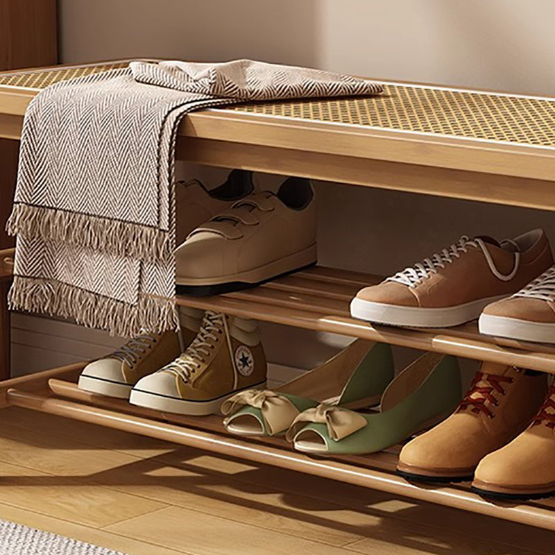 23.6in Shoe Storage Bench, Natural Wood