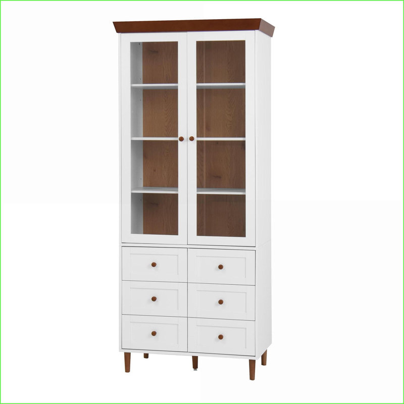 Cabinets, Tall Modern Off-White MDF Storage Cabinet with Glass Doors &amp; Adjustable Shelves for Kitchen/Living Room | Modern | Off-White