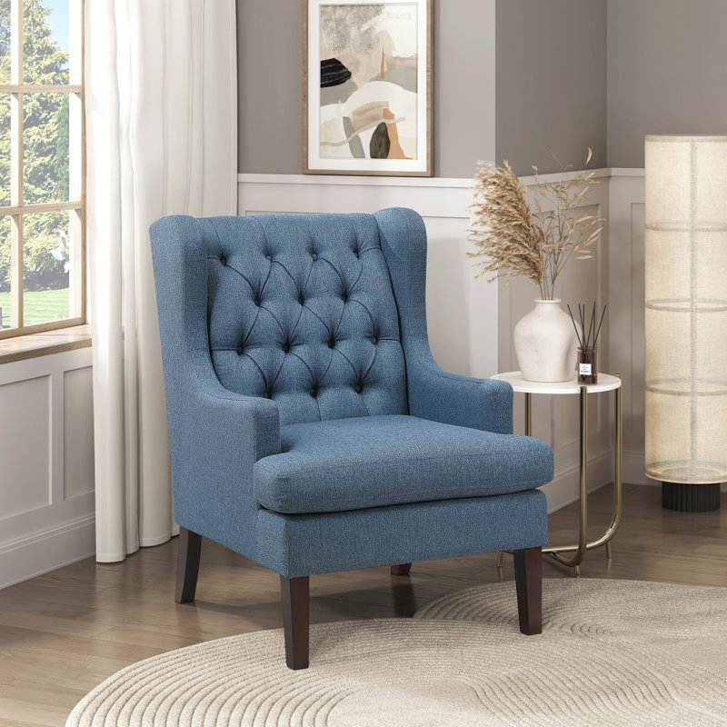 Chaise d'appoint bleue avec structure en contreplaqué et housse de siège amovible en tissu, Bleu