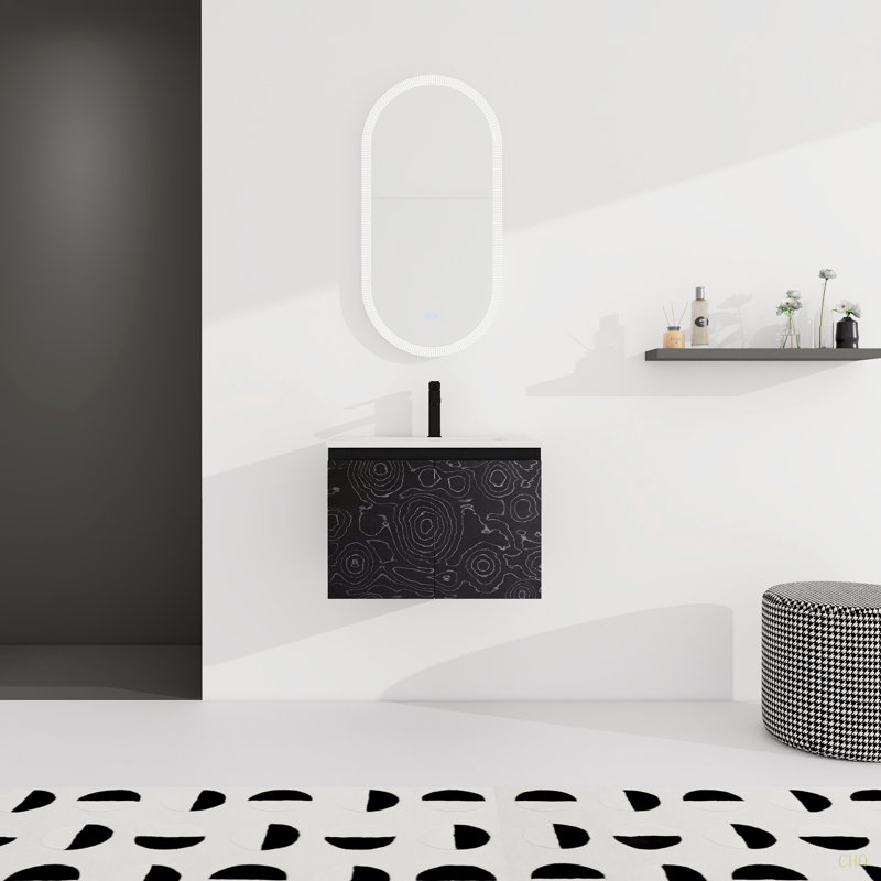 Meuble-lavabo mural 24 po avec lavabo en céramique et porte d'armoire à fermeture en douceur, ensemble KD