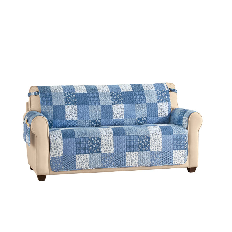 Protecteur de mobilier en patchwork classique avec poche pour accoudoirs, Polyester bleu