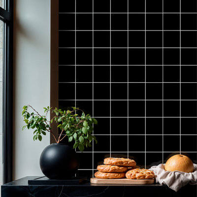 Black Peel and Stick Square Tile, 6-Sheet Self Adhesive Stick on Wall Tiles for Kitchen Bathroom