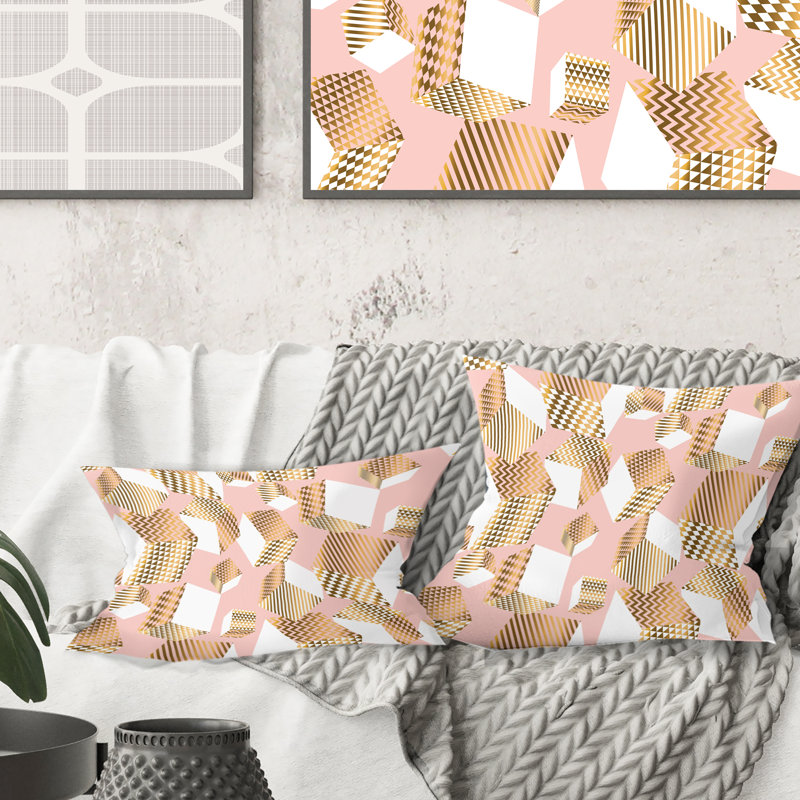 Coussin doré et rose I - Mid-Century Modern, 18 po x 18 po